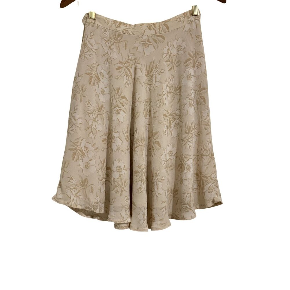 Vintage 90s Banana Republic Women Beige Floral Rayon Midi Skirt Size 2 - Picture 3 of 7